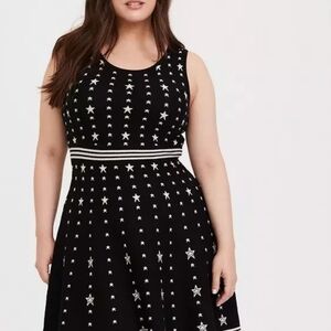 Torrid Black Star Print Sweater Knit Skater Dress – Scoop Neck Sleeveless Size 3